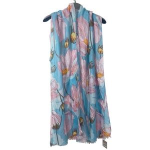 Floral Aqua and Pink Swim BoHo Kimono Open Front Coverup “one size”
